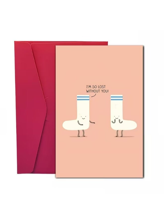 Kandid Cute Valentine's Card 1pc "I'm Lost Without You" (Socks) - Image 4